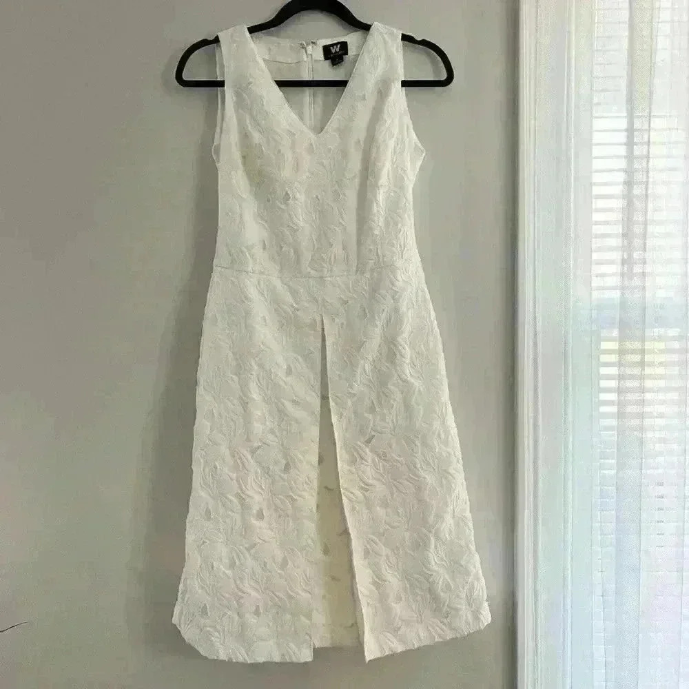 White sleeveless textured dress